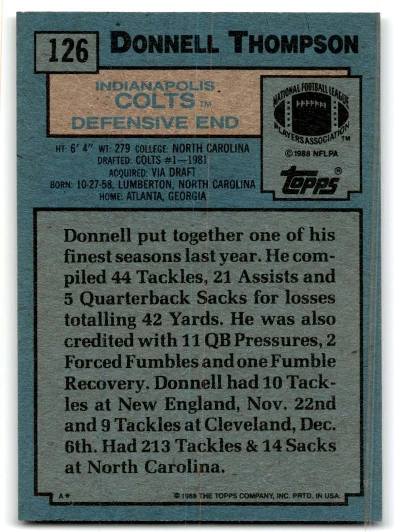 1988 Topps Donnell Thompson Football Cards #126