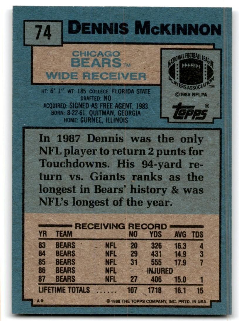 1988 Topps Dennis McKinnon Football Cards #74
