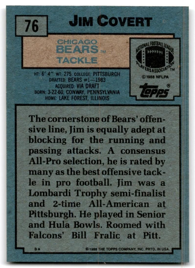 1988 Topps Jim Covert Football Cards #76