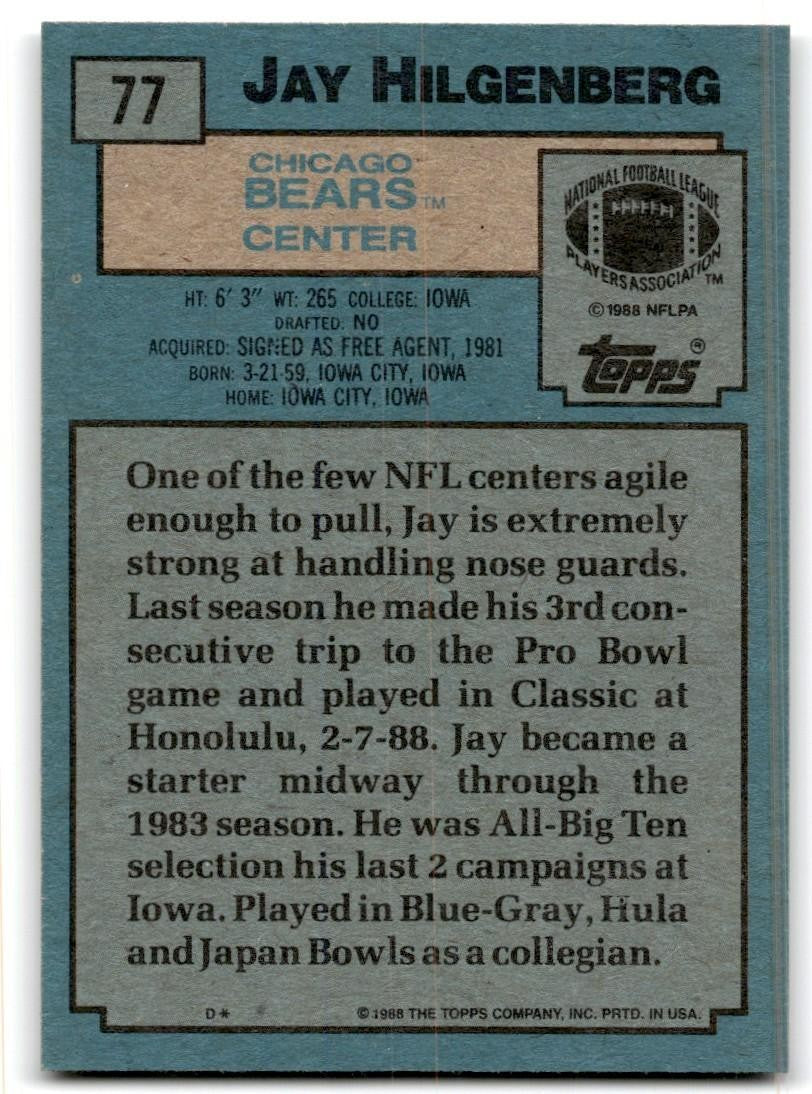 1988 Topps Jay Hilgenberg Football Cards #77
