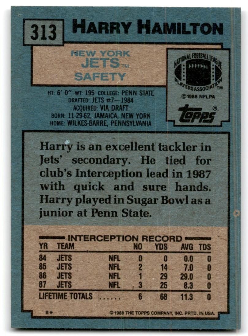 1988 Topps Harry Hamilton Football Cards #313