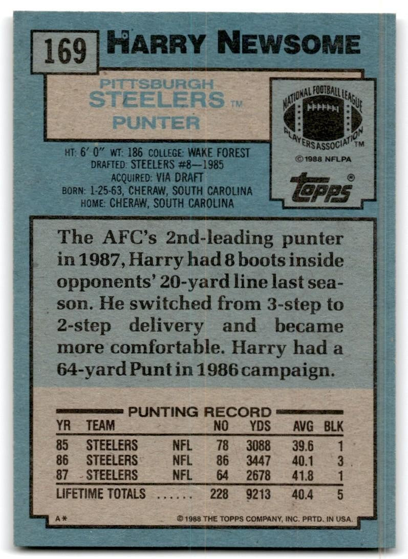1988 Topps Harry Newsome Football Cards #169