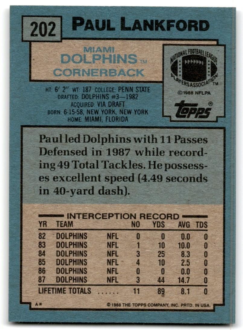 1988 Topps Paul Lankford Football Cards #202