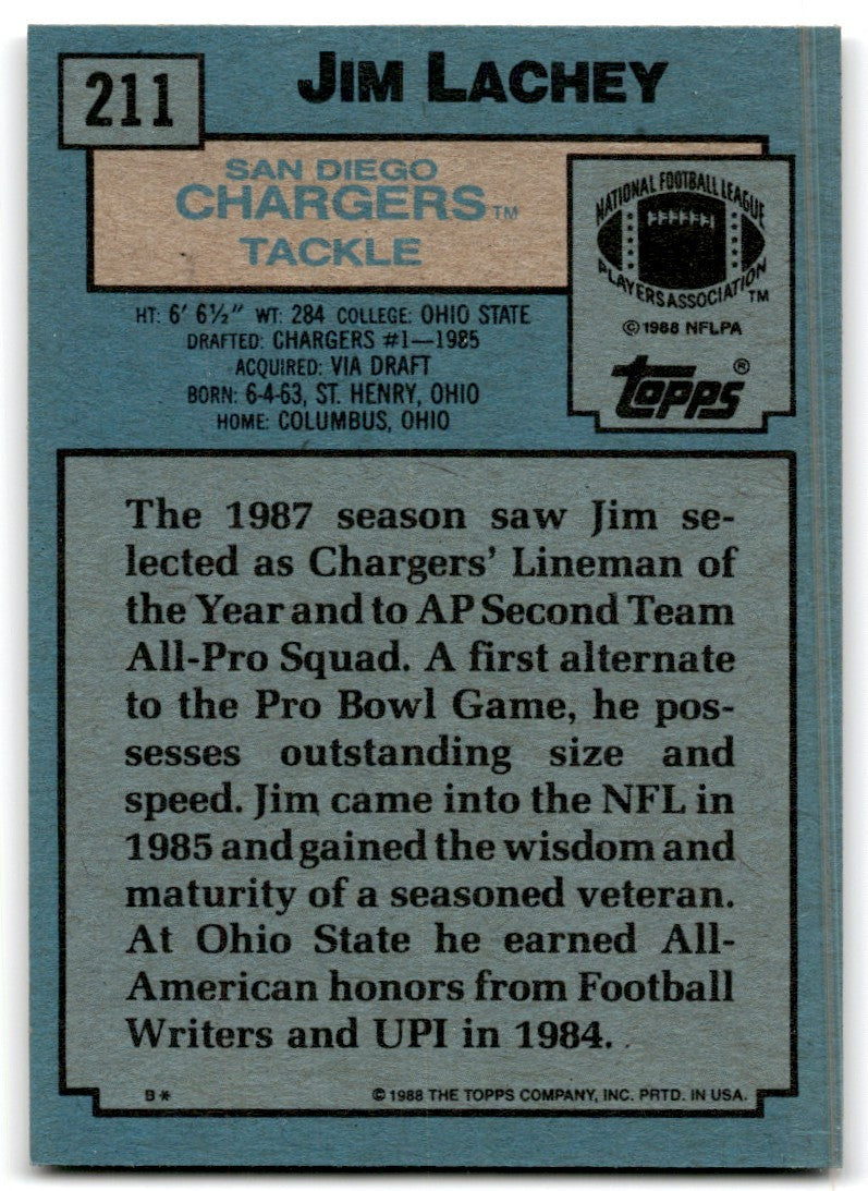 1988 Topps Jim Lachey Football Cards #211