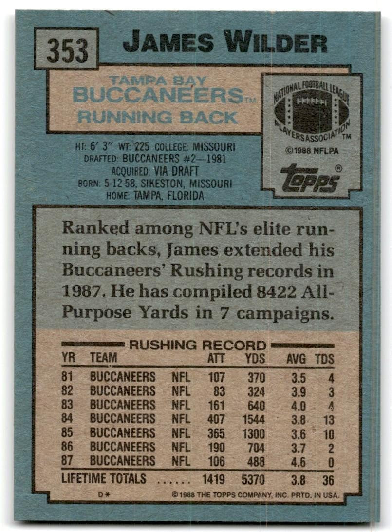 1988 Topps James Wilder Football Cards #353