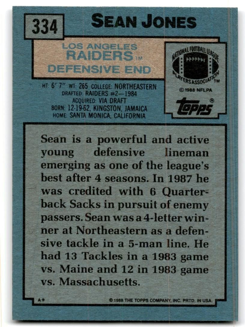 1988 Topps Sean Jones Football Cards #334