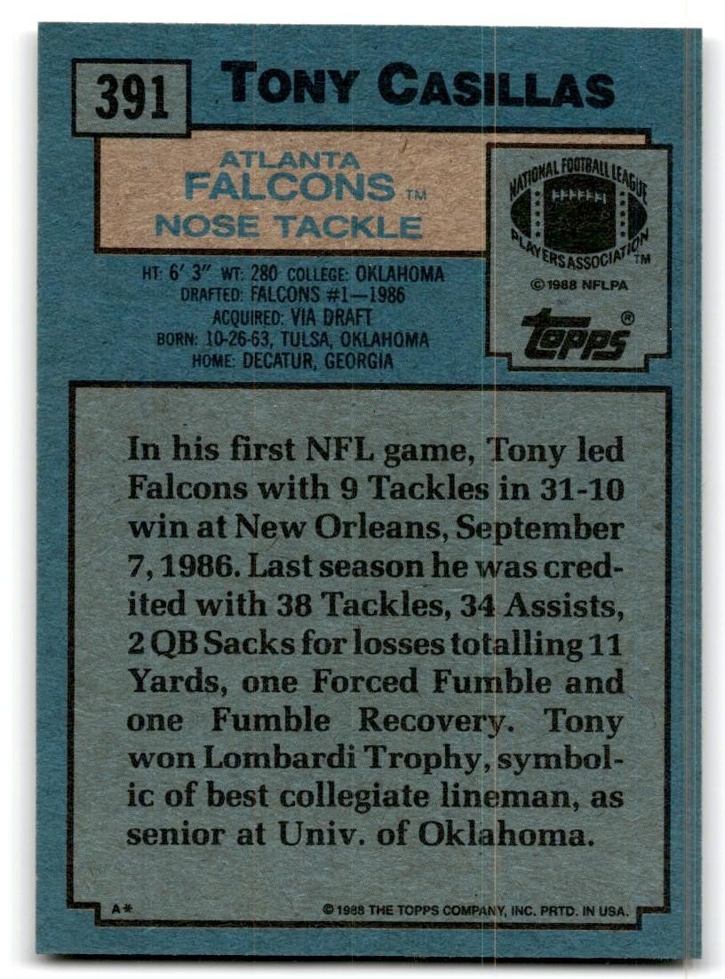1988 Topps Tony Casillas Football Cards #391