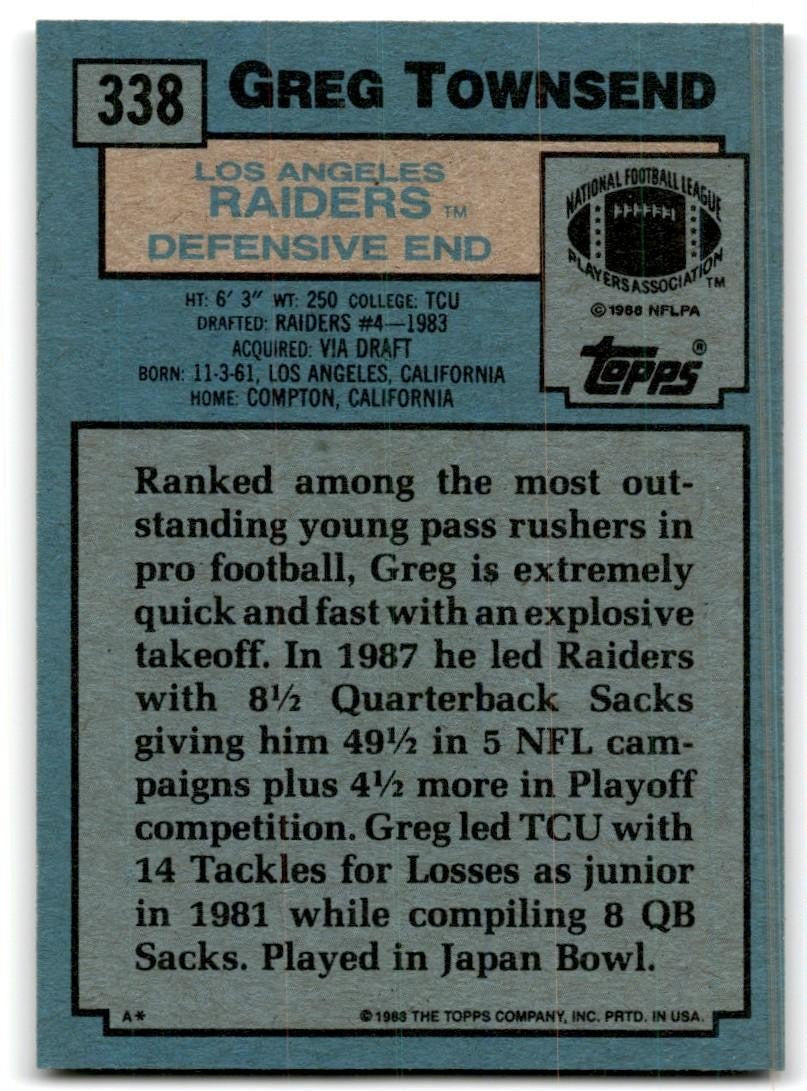 1988 Topps Greg Townsend Football Cards #338