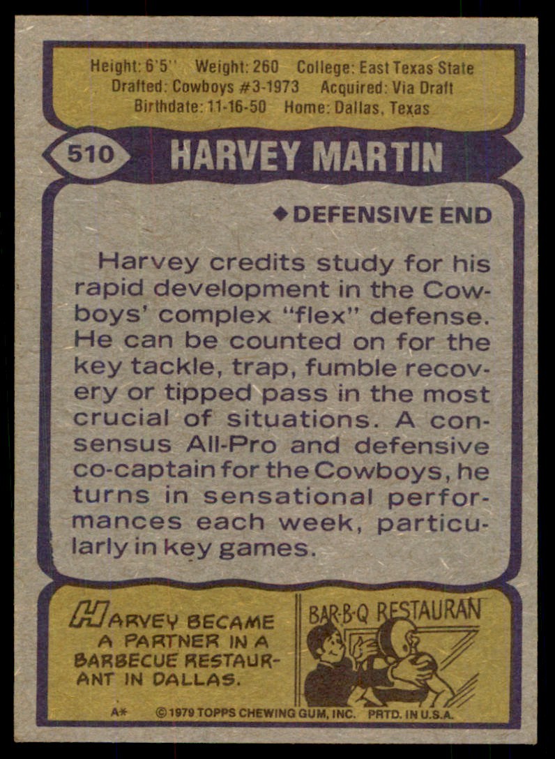 1979 TOPPS.. HARVEY MARTIN. . DALLAS COWBOYS #510
