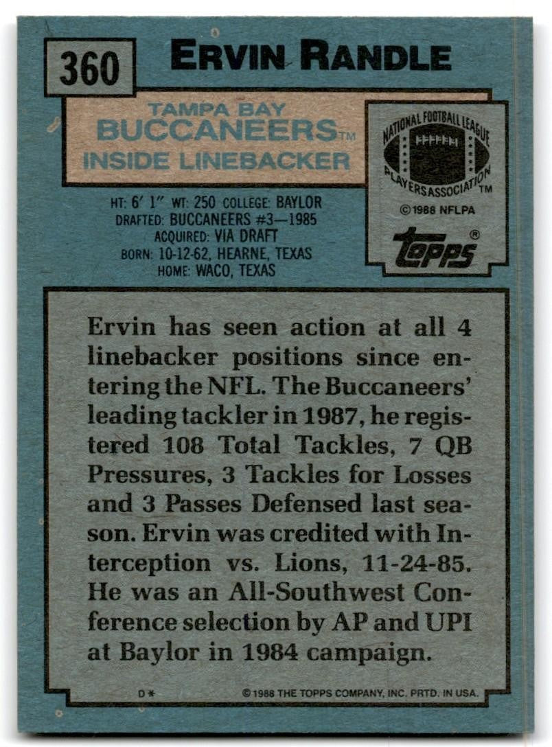 1988 Topps Ervin Randle Football Cards #360