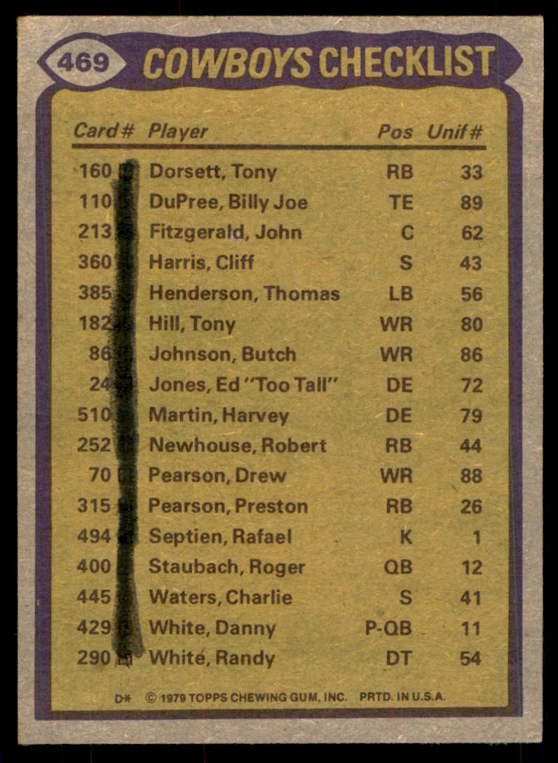 1979 TOPPS;. TONY DORSETT/TONY HILL/BENNY BARNES/HARVEY MARTIN/RANDY WHITE .