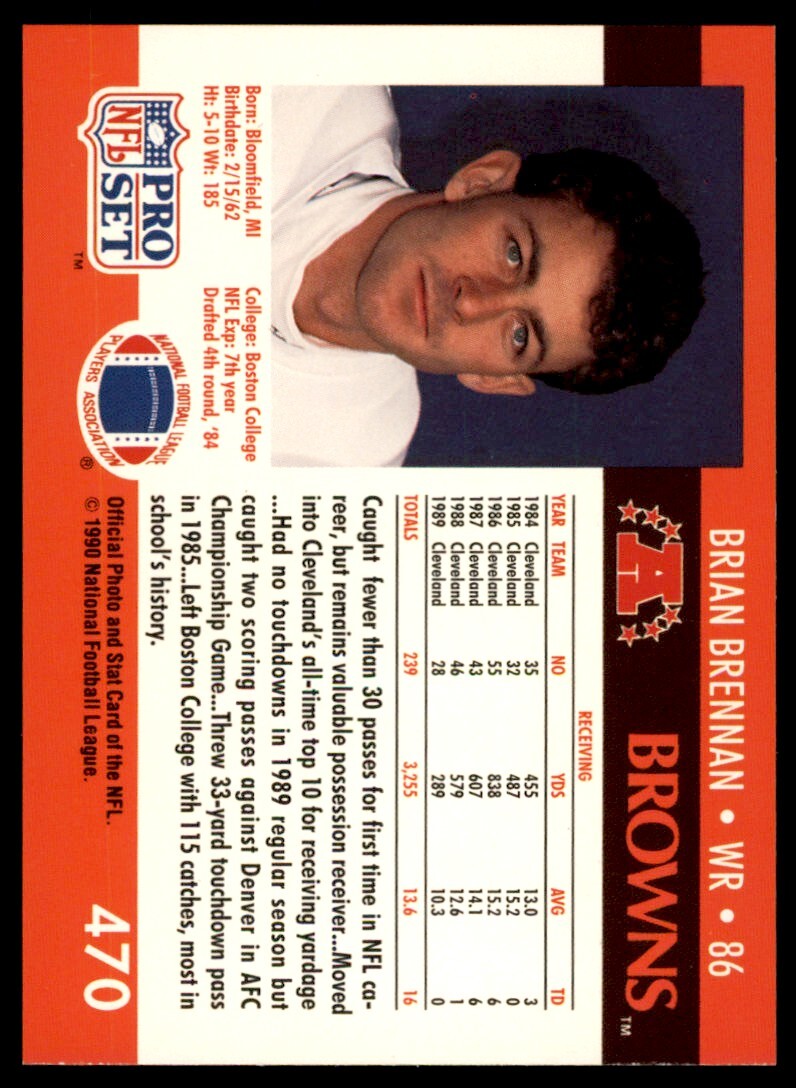 1990 Pro Set Brian Brennan Cleveland Browns #470