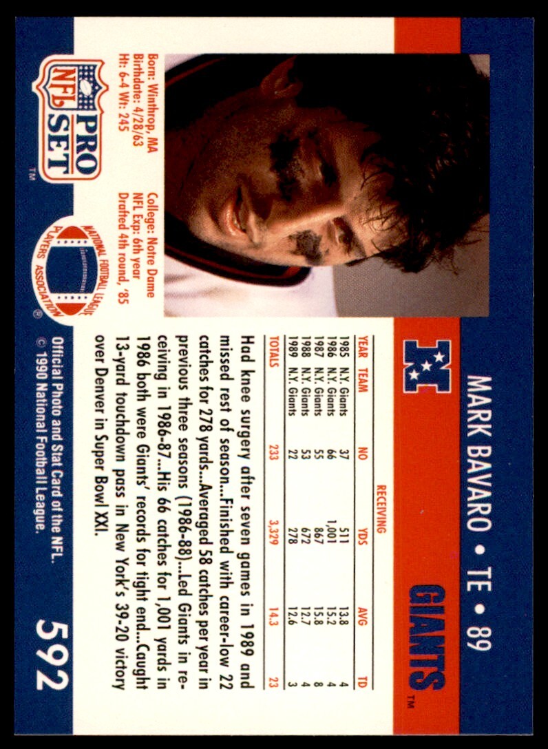 1990 Pro Set Mark Bavaro New York Giants #592