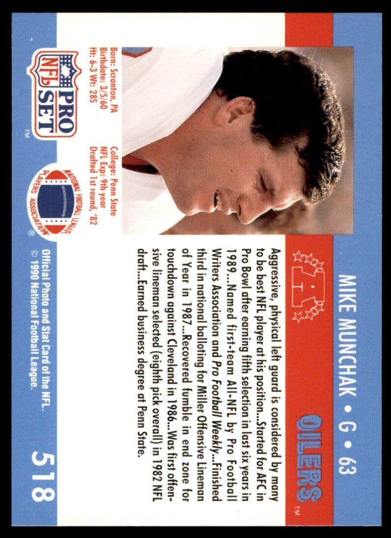 1990 Pro Set Mike Munchak Houston Oilers #518