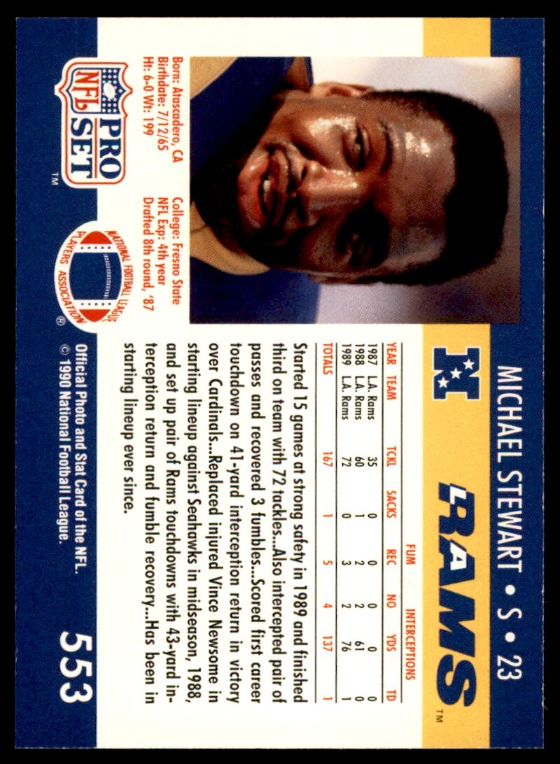 1990 Pro Set Michael Stewart Rookie Los Angeles Rams #553