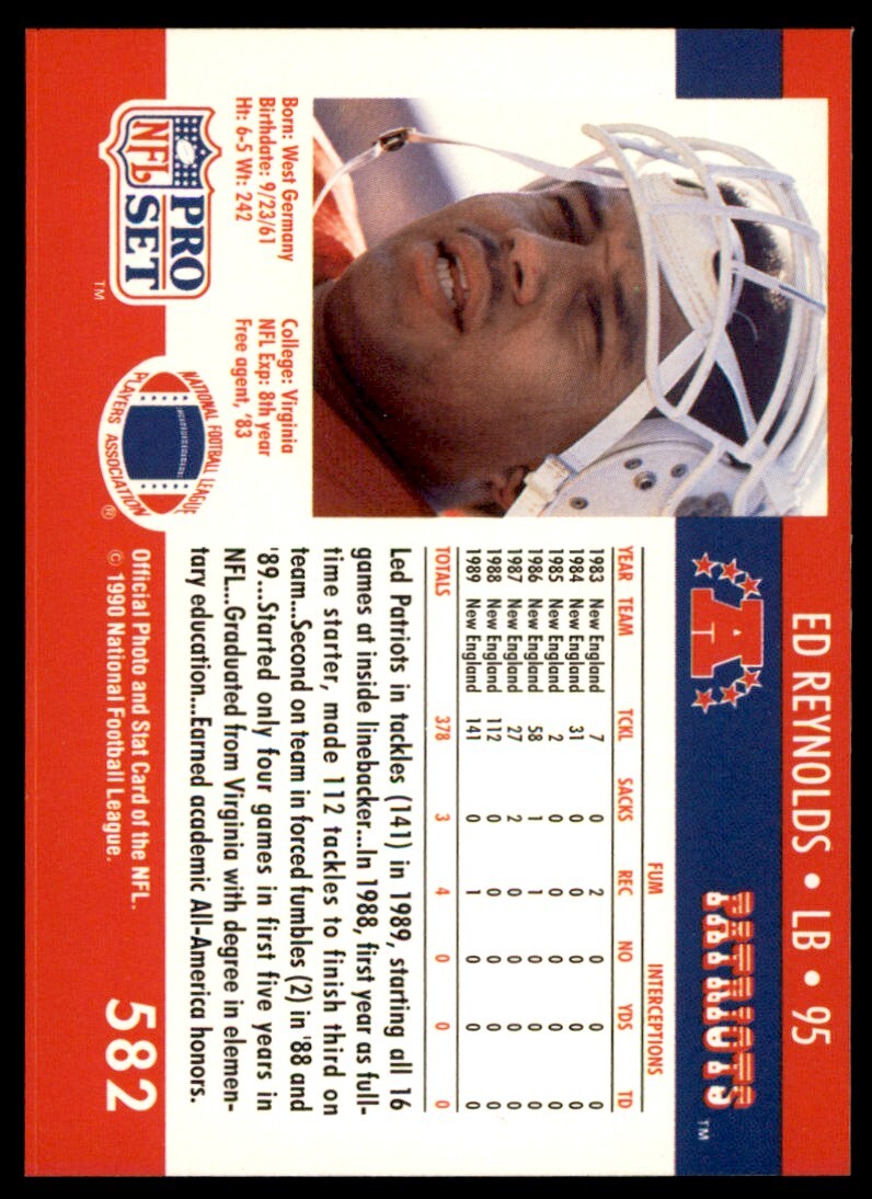 1990 Pro Set Ed Reynolds Rookie New England Patriots #582