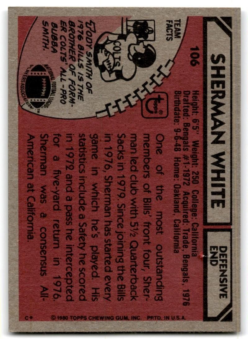 1980 Topps Sherman White Football Cards #106