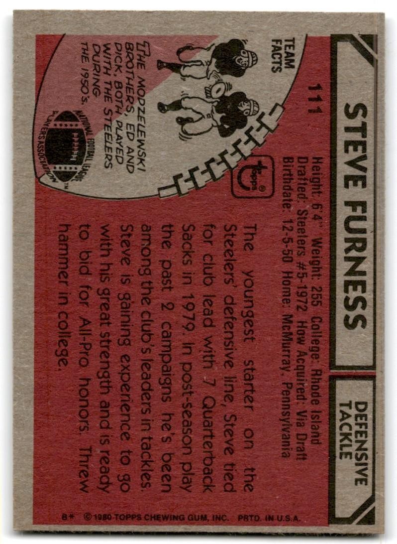 1980 Topps Steve Furness Football Cards #111