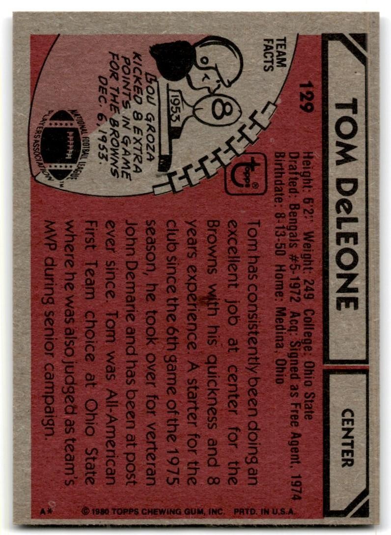 1980 Topps Tom DeLeone Football Cards #129