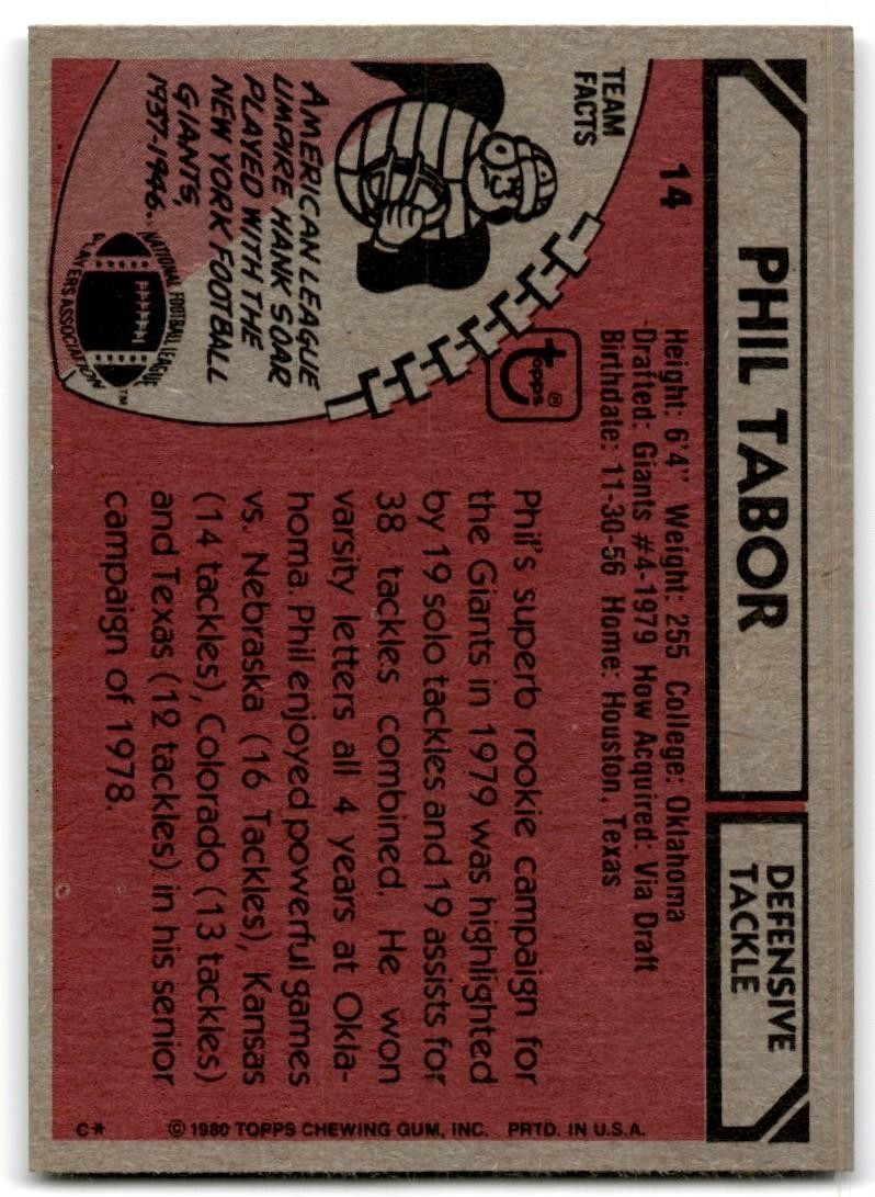 1980 Topps Phil Tabor Football Cards #14
