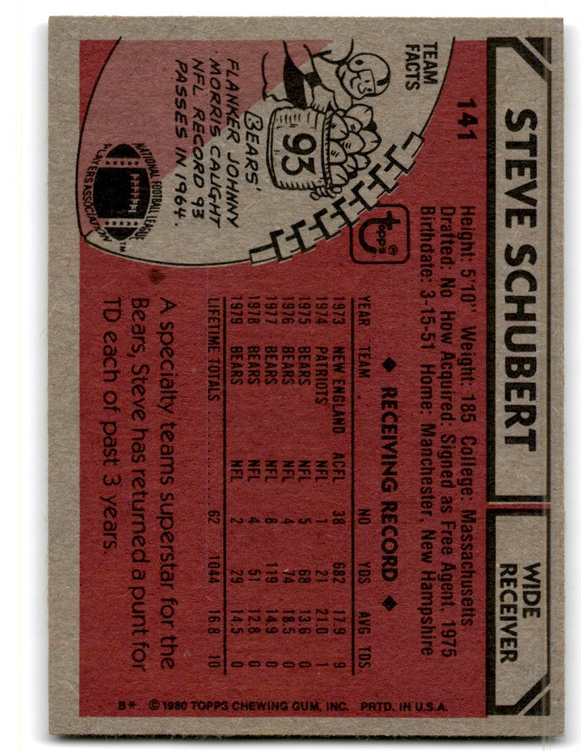 1980 Topps Steve Schubert Football Cards #141
