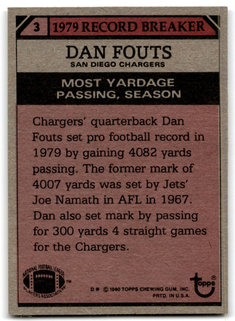 1980 Topps Dan Fouts Football Cards #3