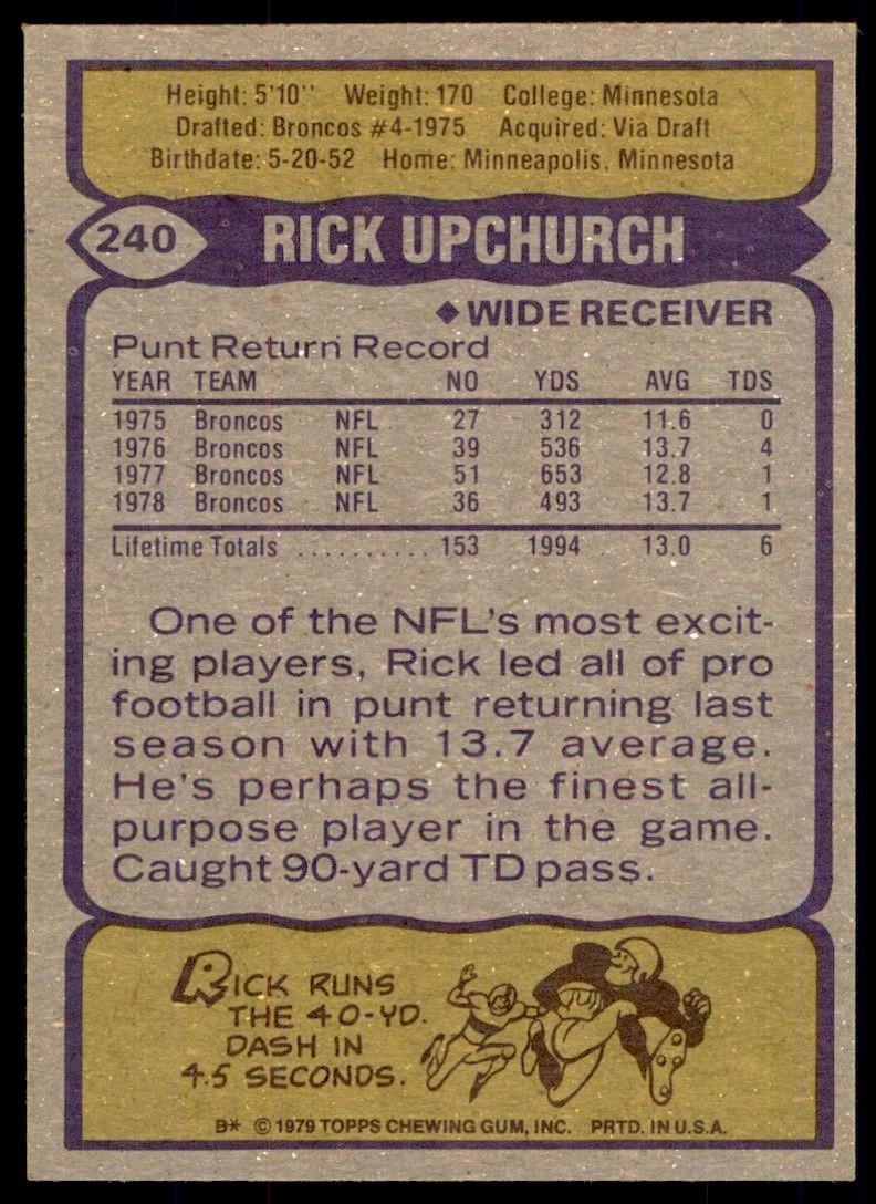 1979 TOPPS, RICK UPCHURCH. . DENVER BRONCOS #240
