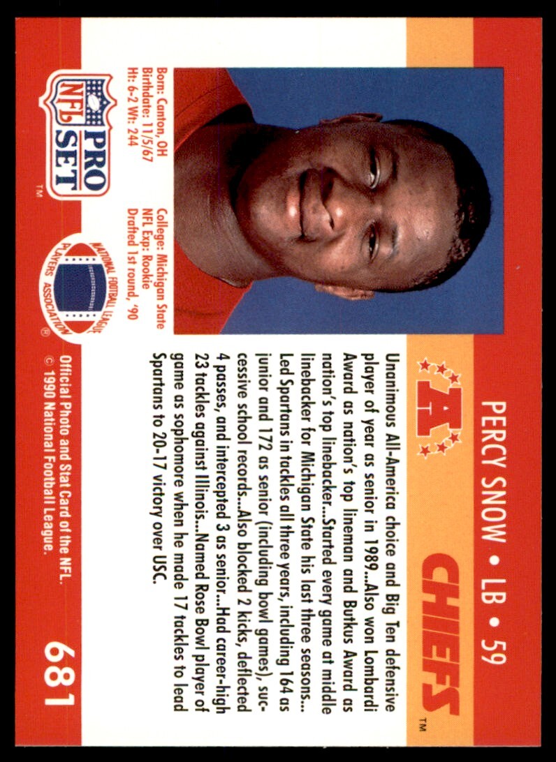 1990 Pro Set Percy Snow Kansas City Chiefs #681