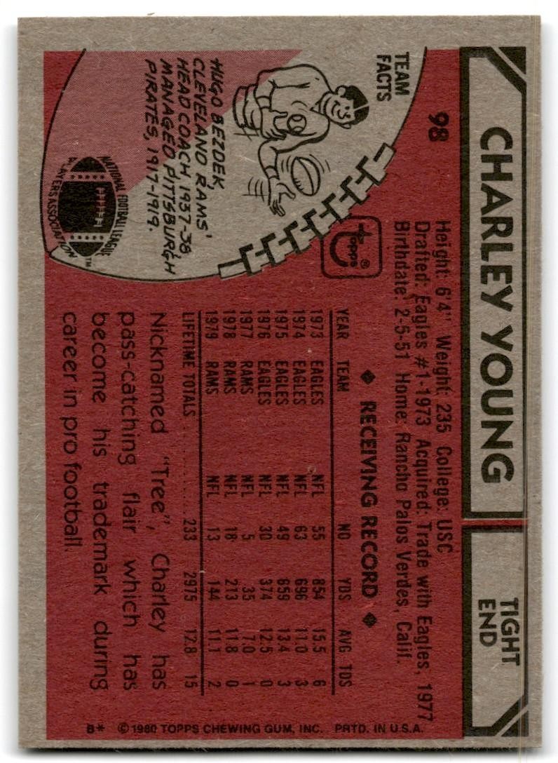 1980 Topps Charle Young Football Cards #98