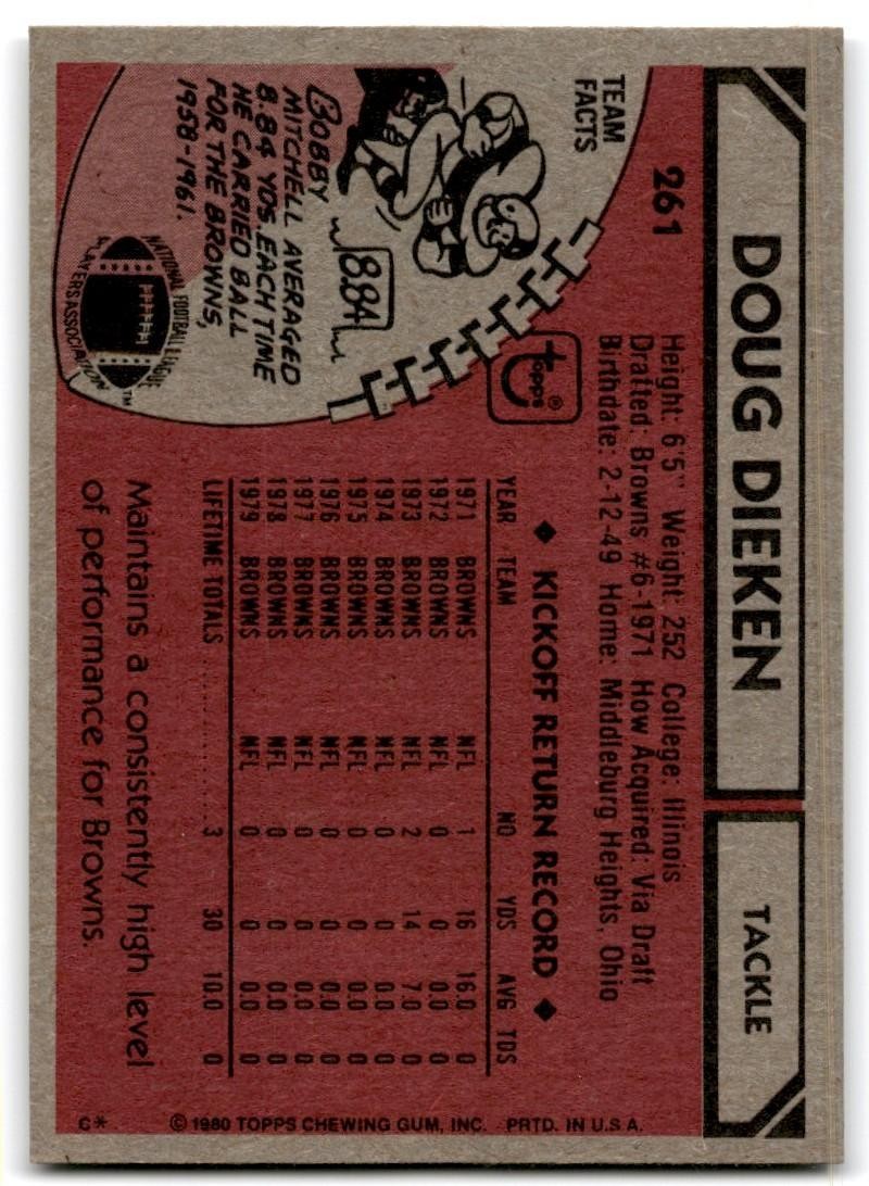 1980 Topps Doug Dieken Football Cards #261