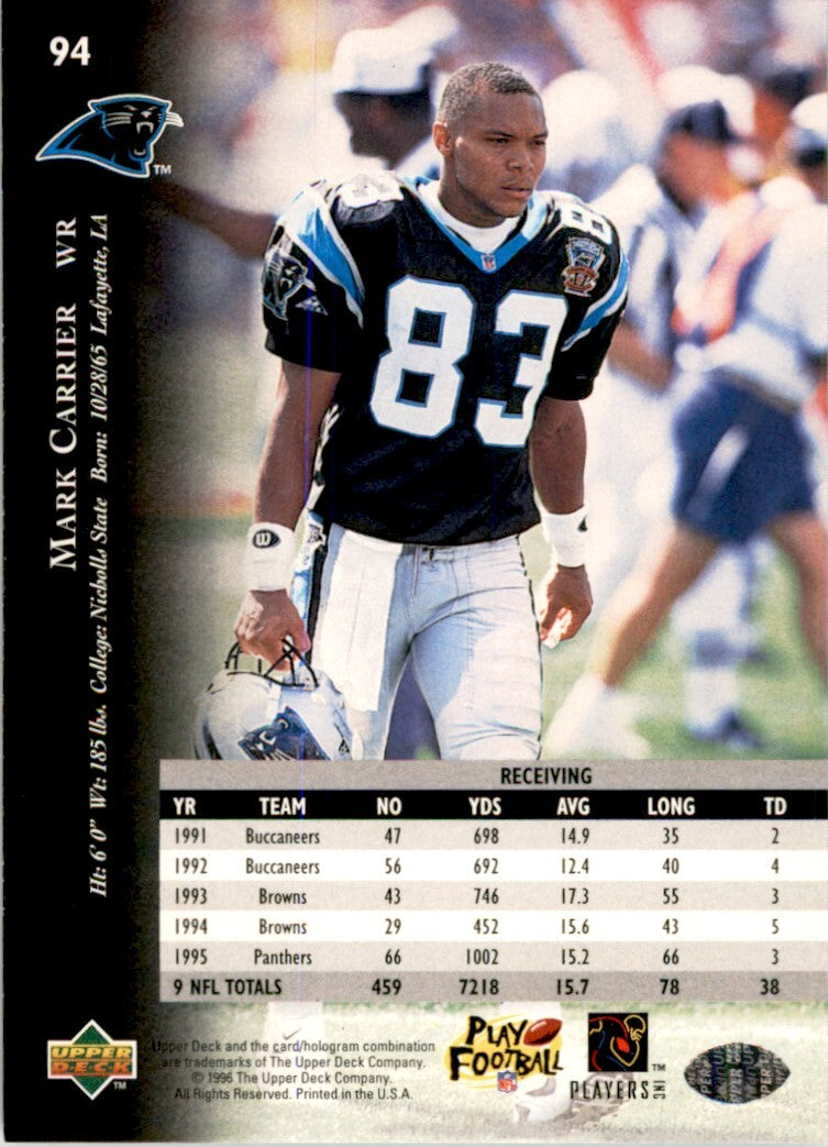 1996 Upper Deck Mark Carrier . Carolina Panthers #94