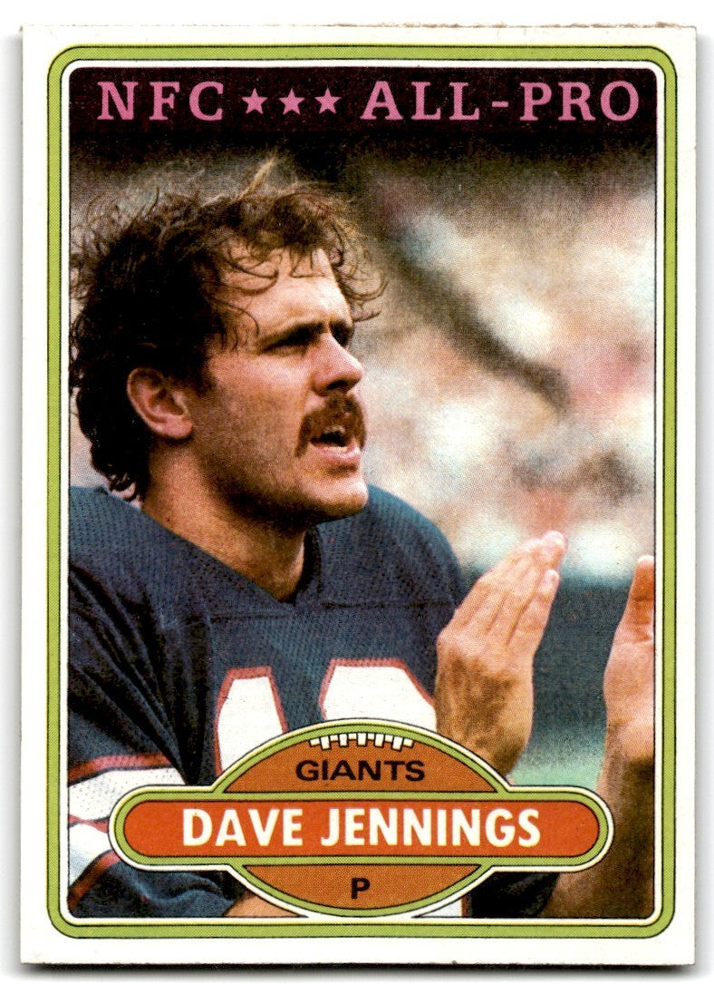 1980 Topps Dave Jennings Football Cards #290