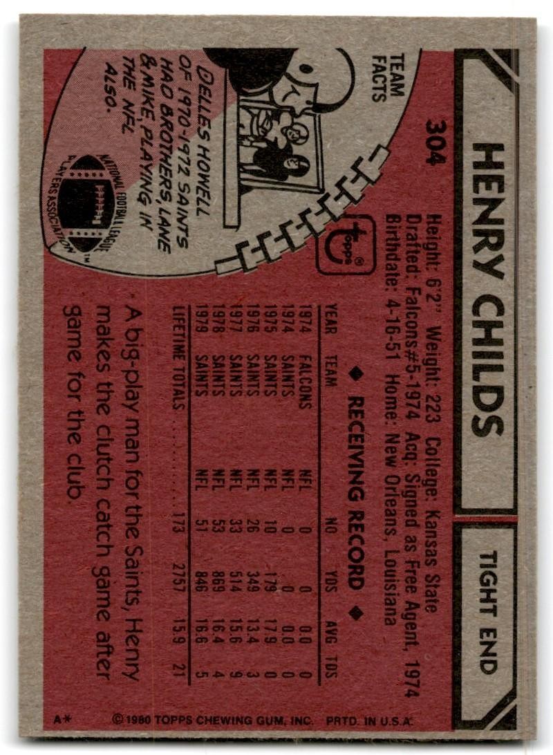 1980 Topps Henry Childs Football Cards #304