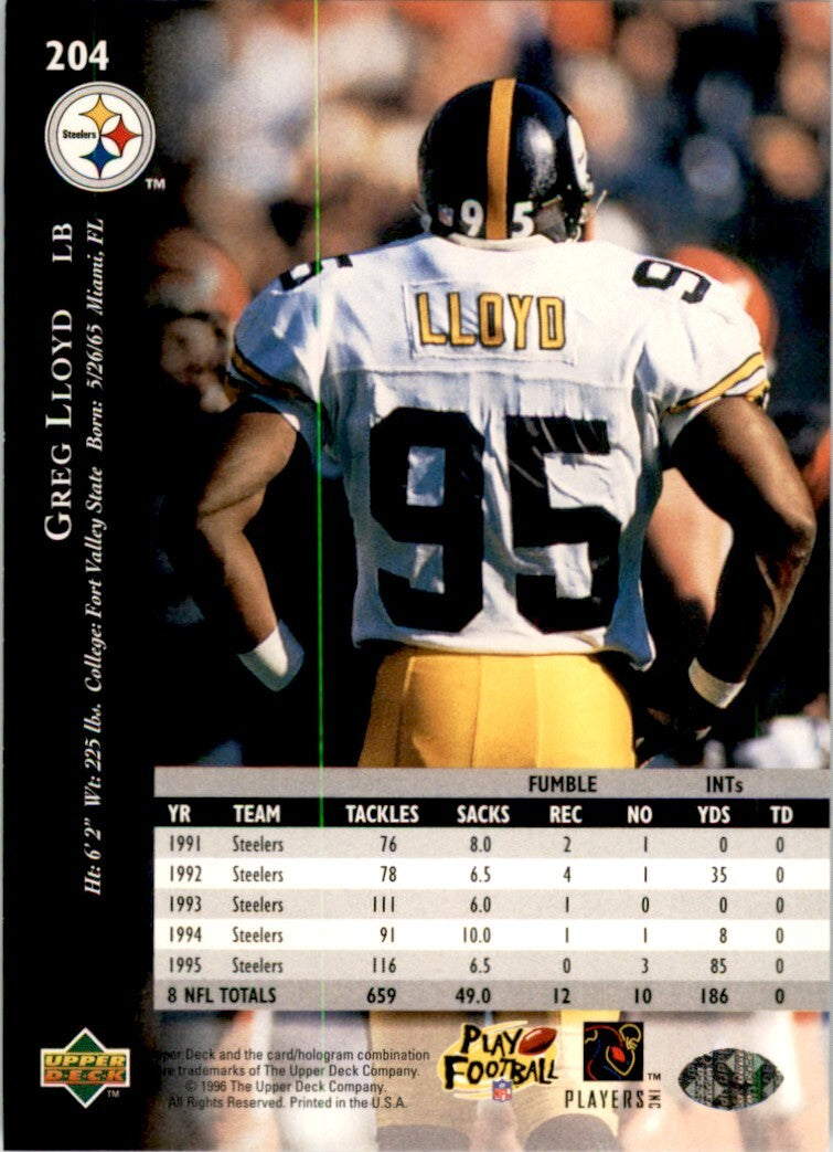 1996 Upper Deck Greg Lloyd . Pittsburgh Steelers #204