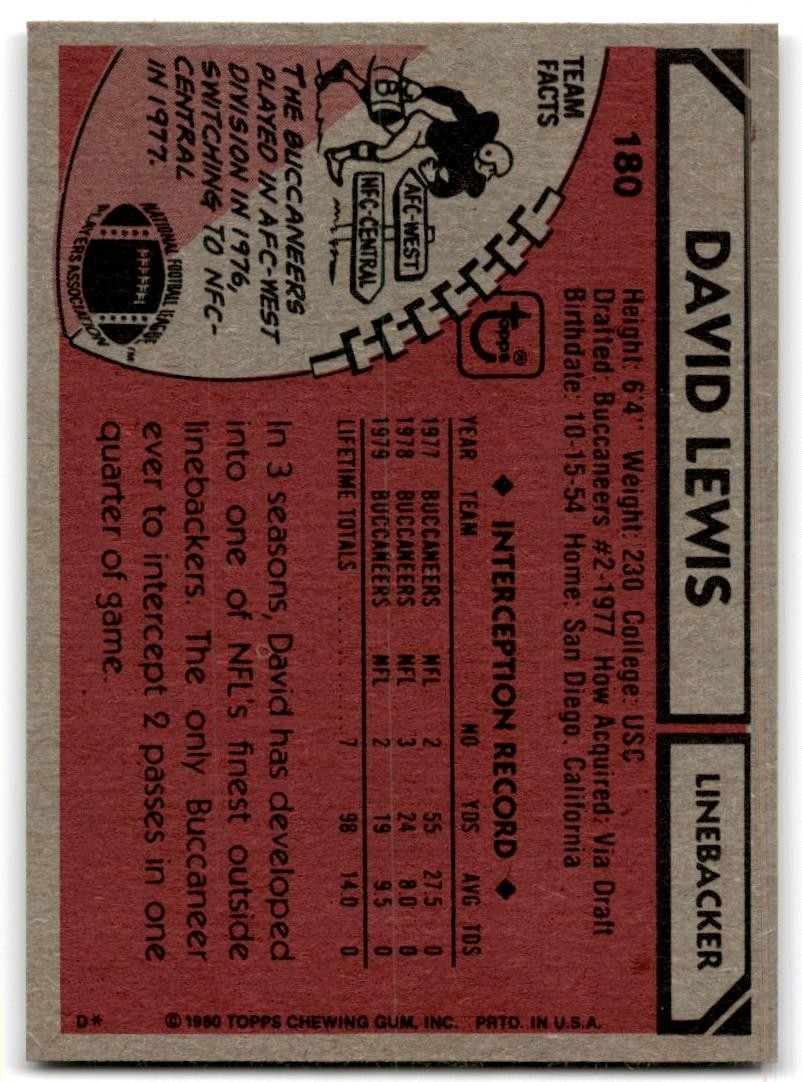 1980 Topps David Lewis Football Cards #180