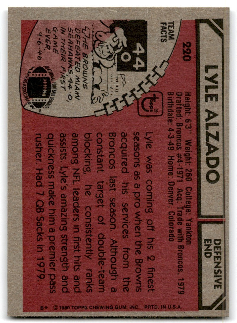 1980 Topps Lyle Alzado Football Cards #220