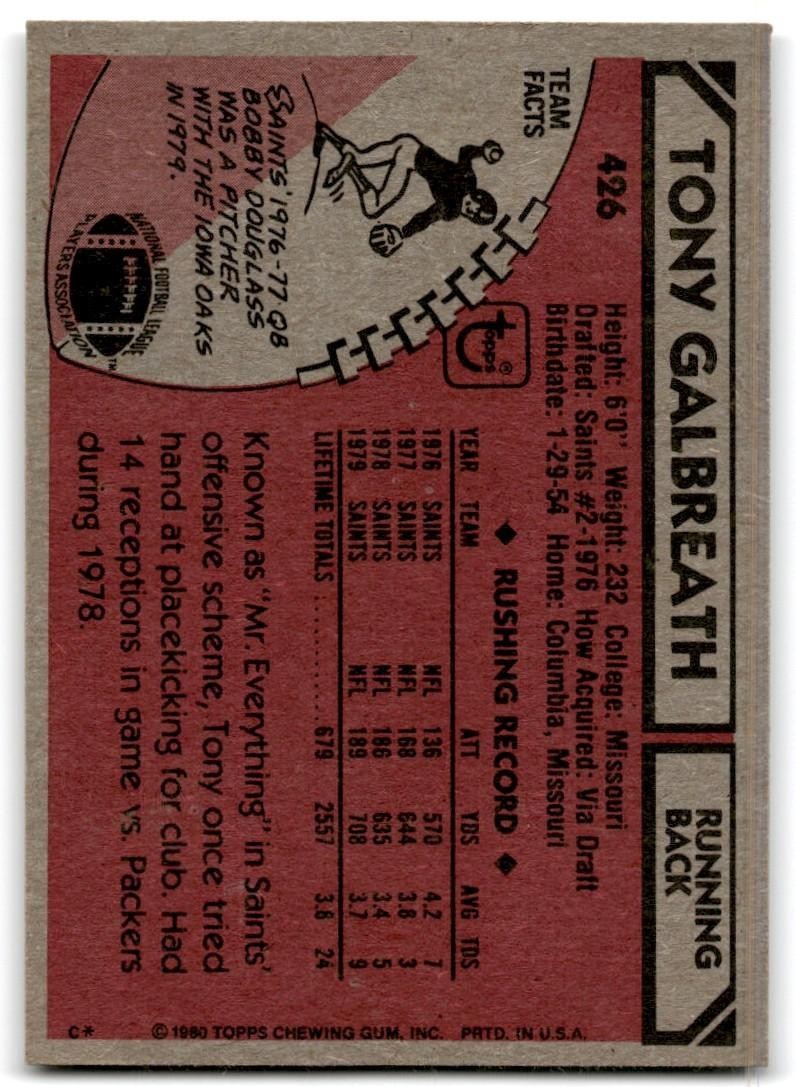 1980 Topps Tony Galbreath Football Cards #426