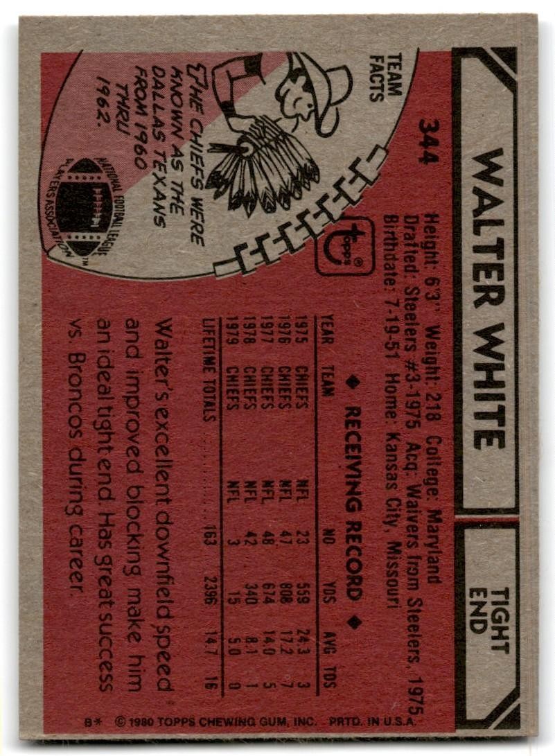 1980 Topps Walter White Football Cards #344