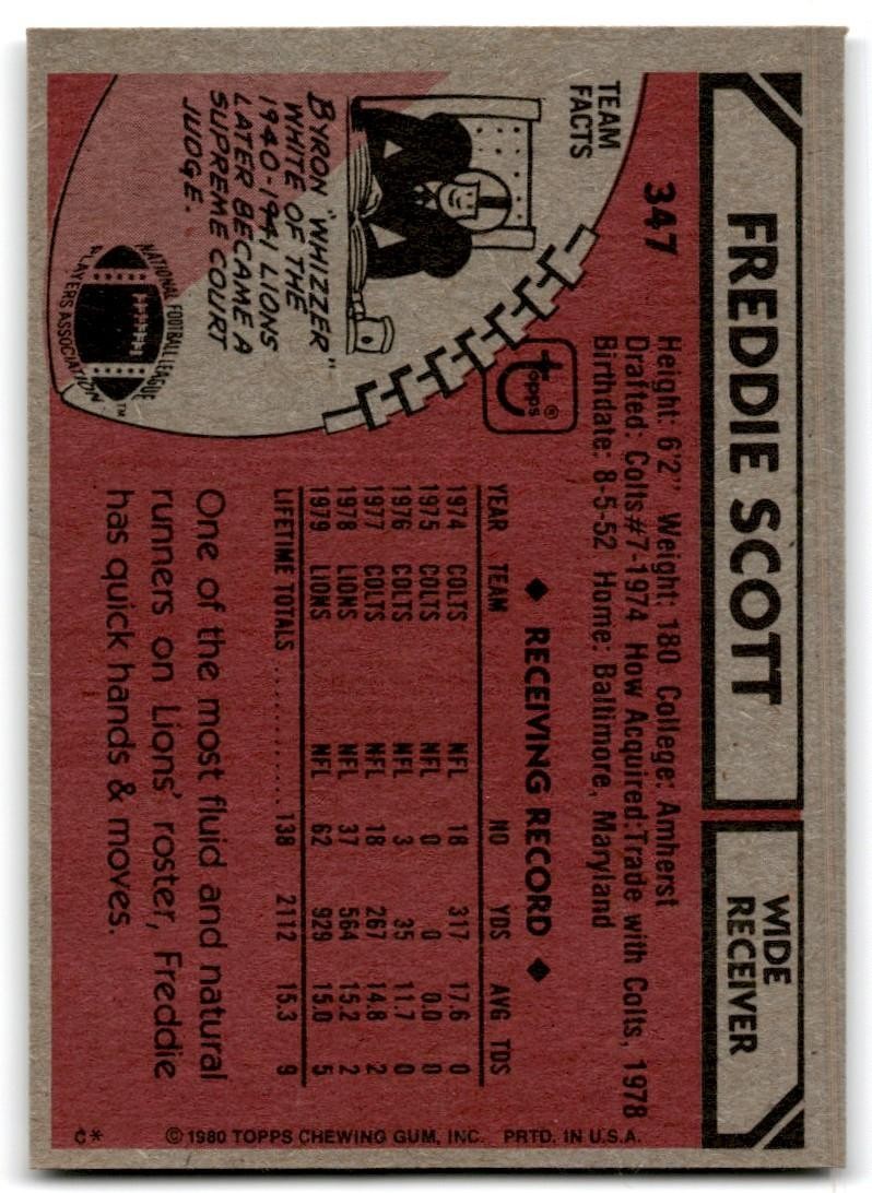 1980 Topps Freddie Scott Football Cards #347