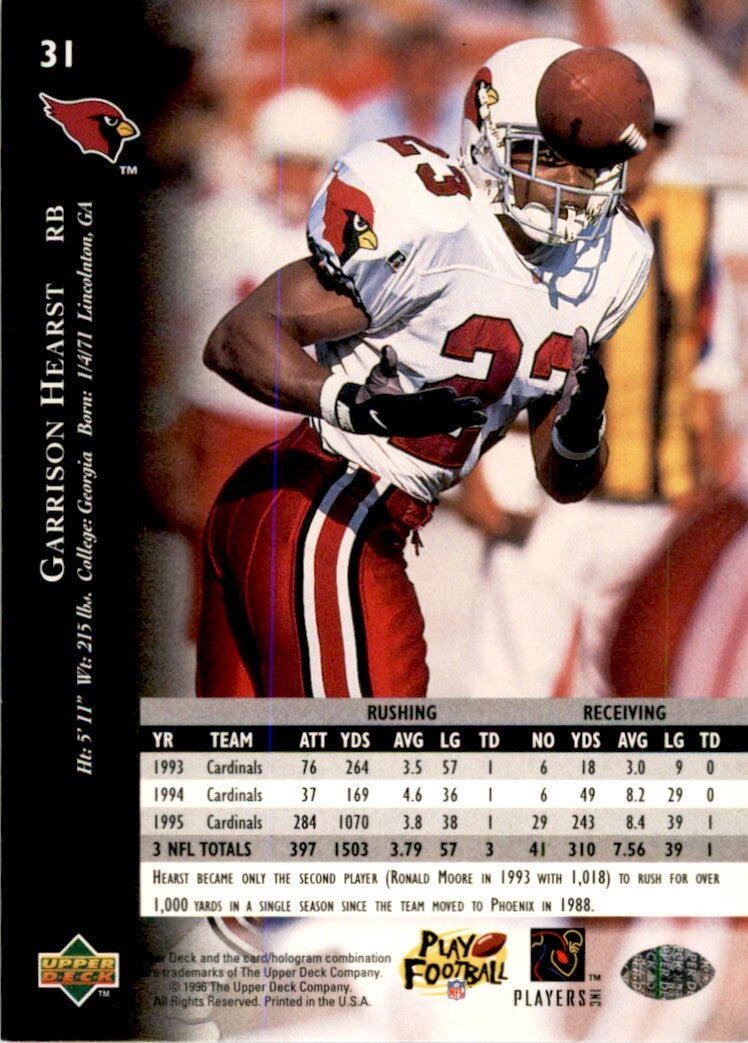 1996 Upper Deck Garrison Hearst . Arizona Cardinals #31