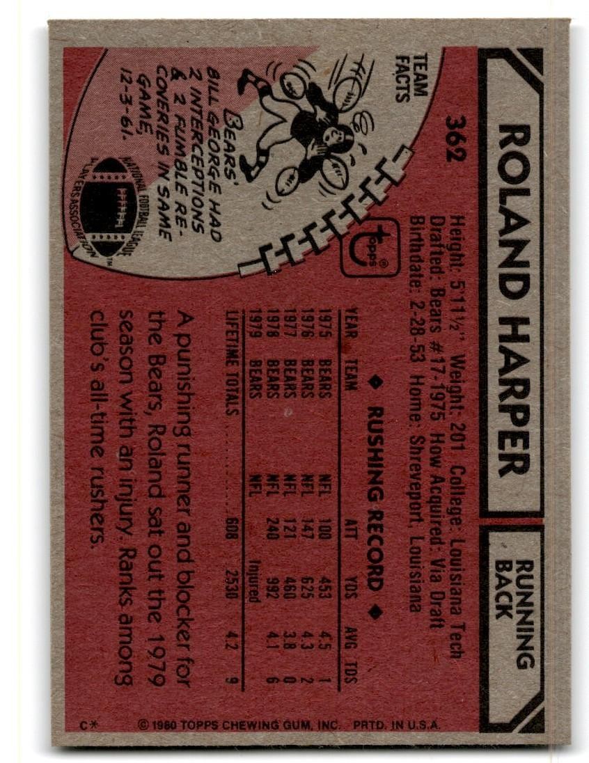 1980 Topps Roland Harper Football Cards #362