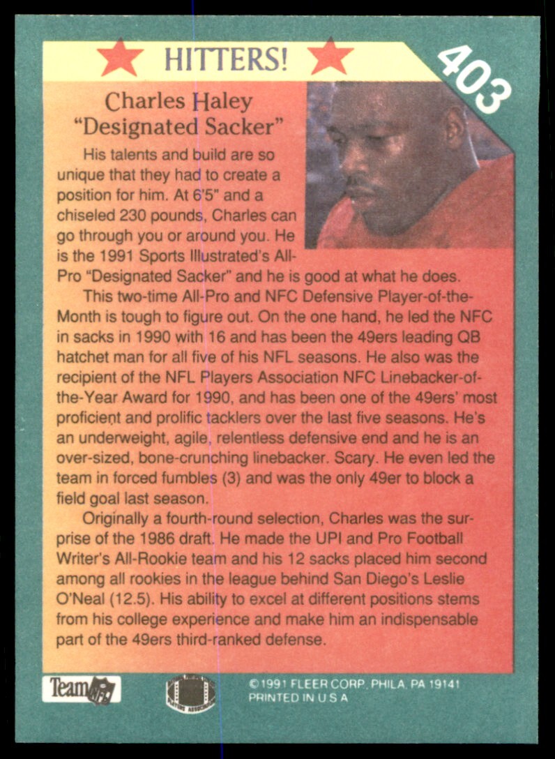 1991 Fleer Charles Haley . San Francisco 49ers #403