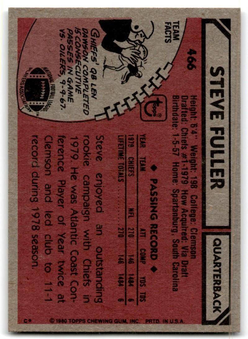 1980 Topps Steve Fuller Football Cards #466