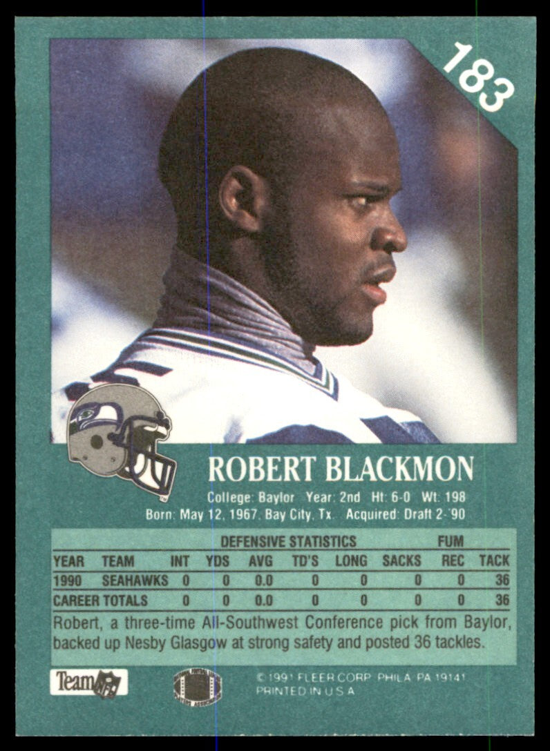 1991 Fleer Robert Blackmon . Seattle Seahawks #183