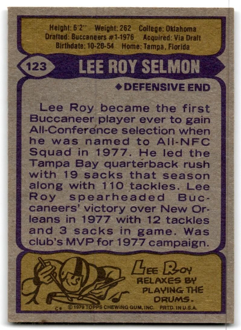 1979 Topps Football Card Lee Roy Selmon Tampa Bay Buccaneers #123