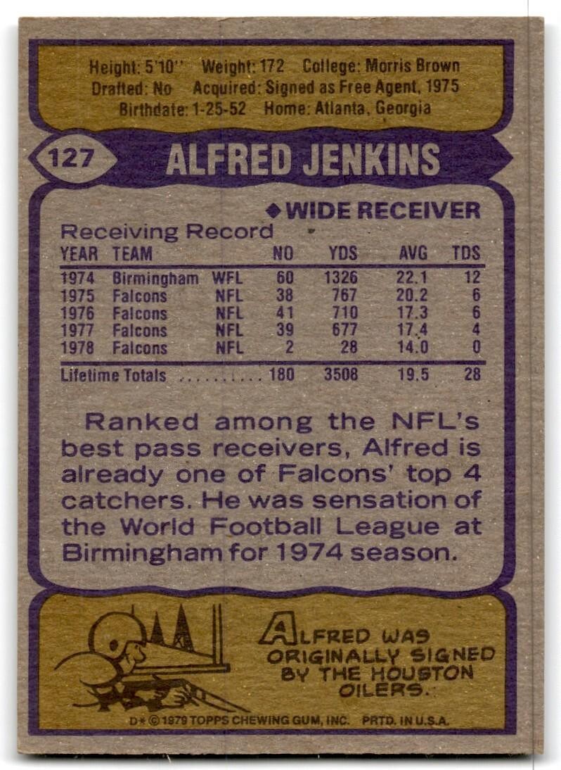 1979 Topps Football Card Alfred Jenkins Atlanta Falcons #127