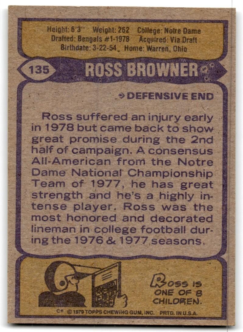 1979 Topps Football Card Ross Browner Rookie Cincinnati Bengals #135