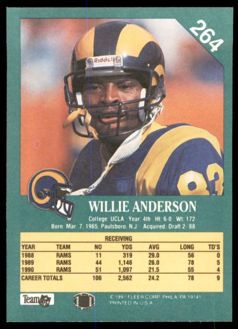 1991 Fleer Willie Anderson . Los Angeles Rams #264
