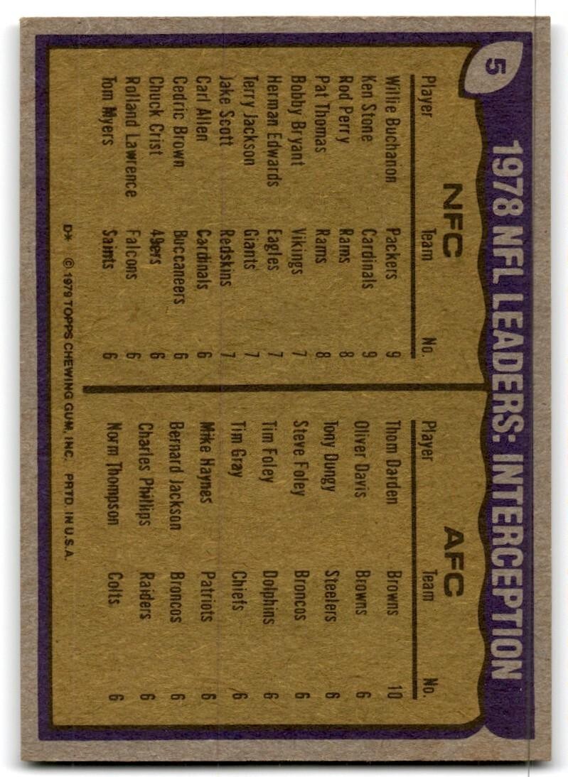 1979 Topps Football Card Willie Buchanon/Ken Stone/Thom Darden #5