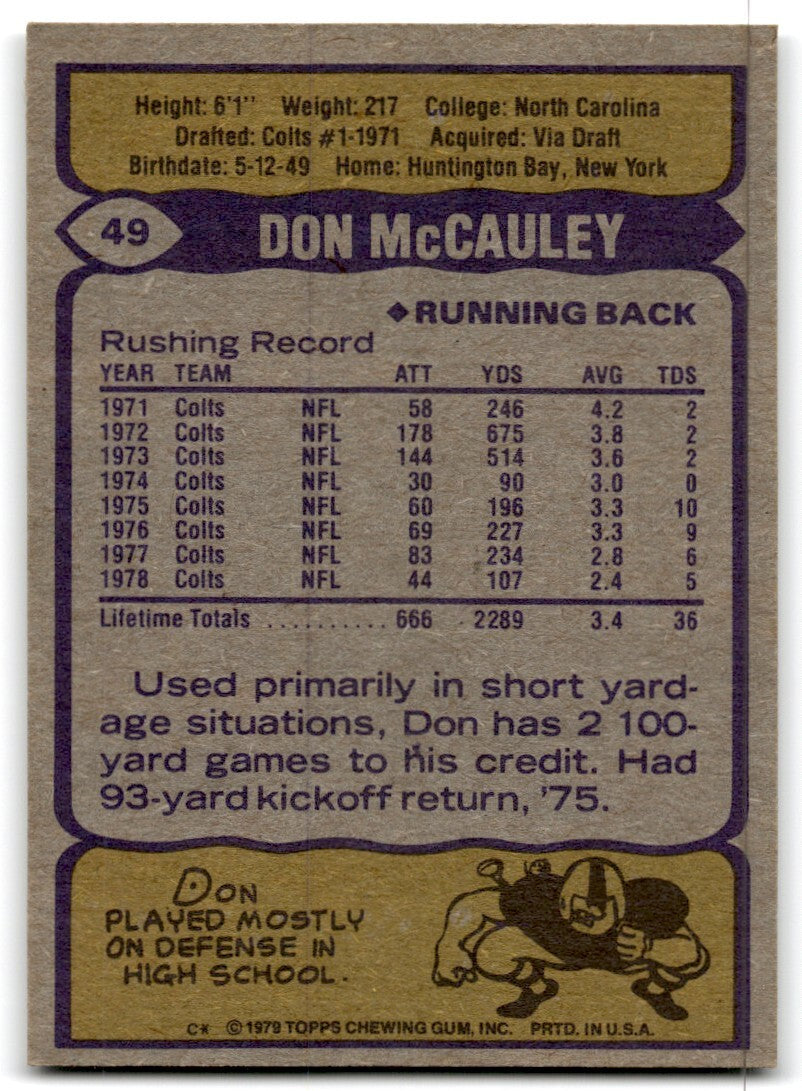 1979 Topps Football Card Don McCauley Baltimore Colts #49